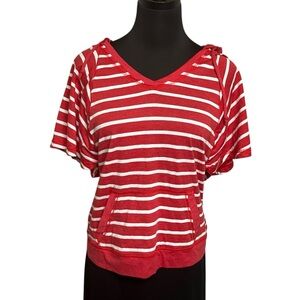 Derek Heart Hoodie with Kangaroo Pocket Short Sleeve Red Large
